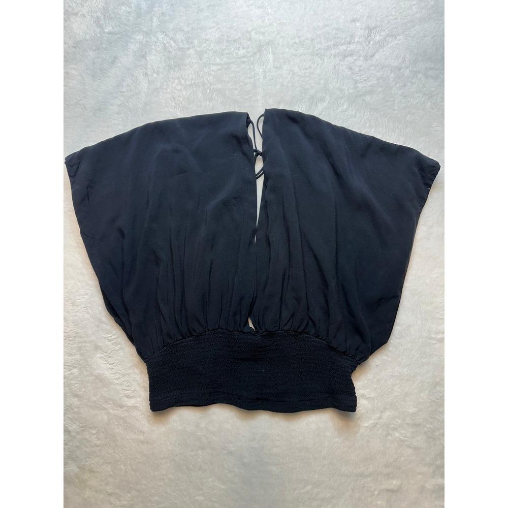 Free People Black Baggy Sleeve Tie Back Shirt Size M - 223